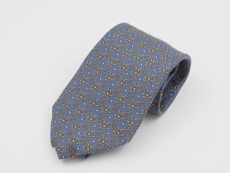 HERMES Seidenkrawatte - blau mit Ornamenten (26080301)