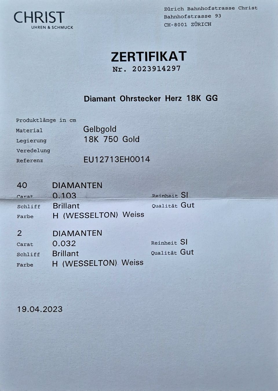 Christ Ohrringe & -stecker: Diamant Ohrstecker – Neu (gemäss Beschreibung) aus Oberentfelden von Eros09 3