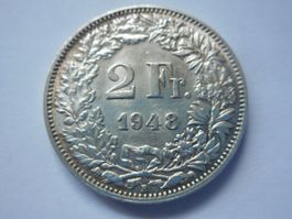 2 Fr. 1948 silber  vorz+