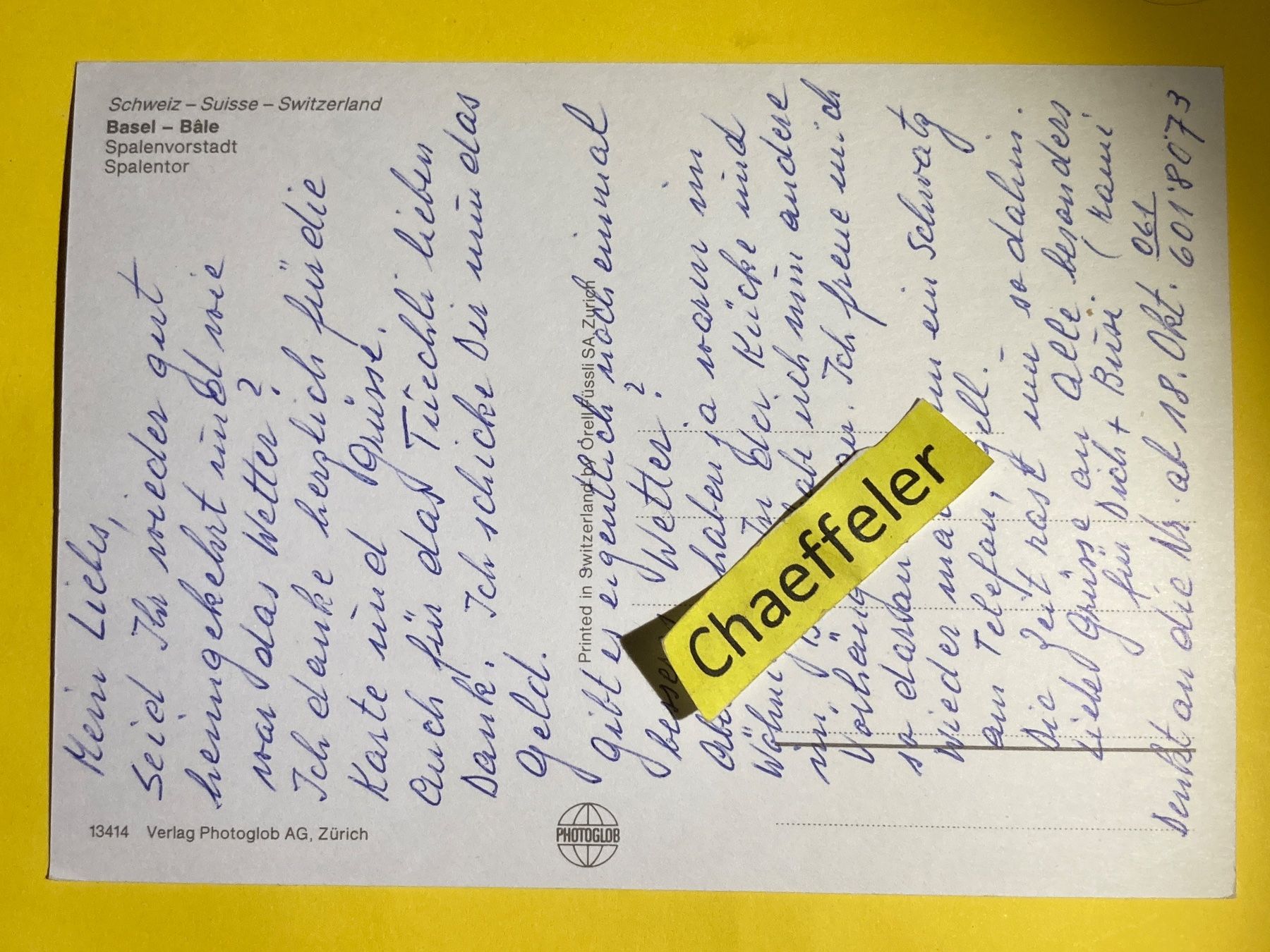Cartoline postali: Basel, Spalenvoratadt, Spalentor – Usato da Zürich venduto da Chaeffeler 1