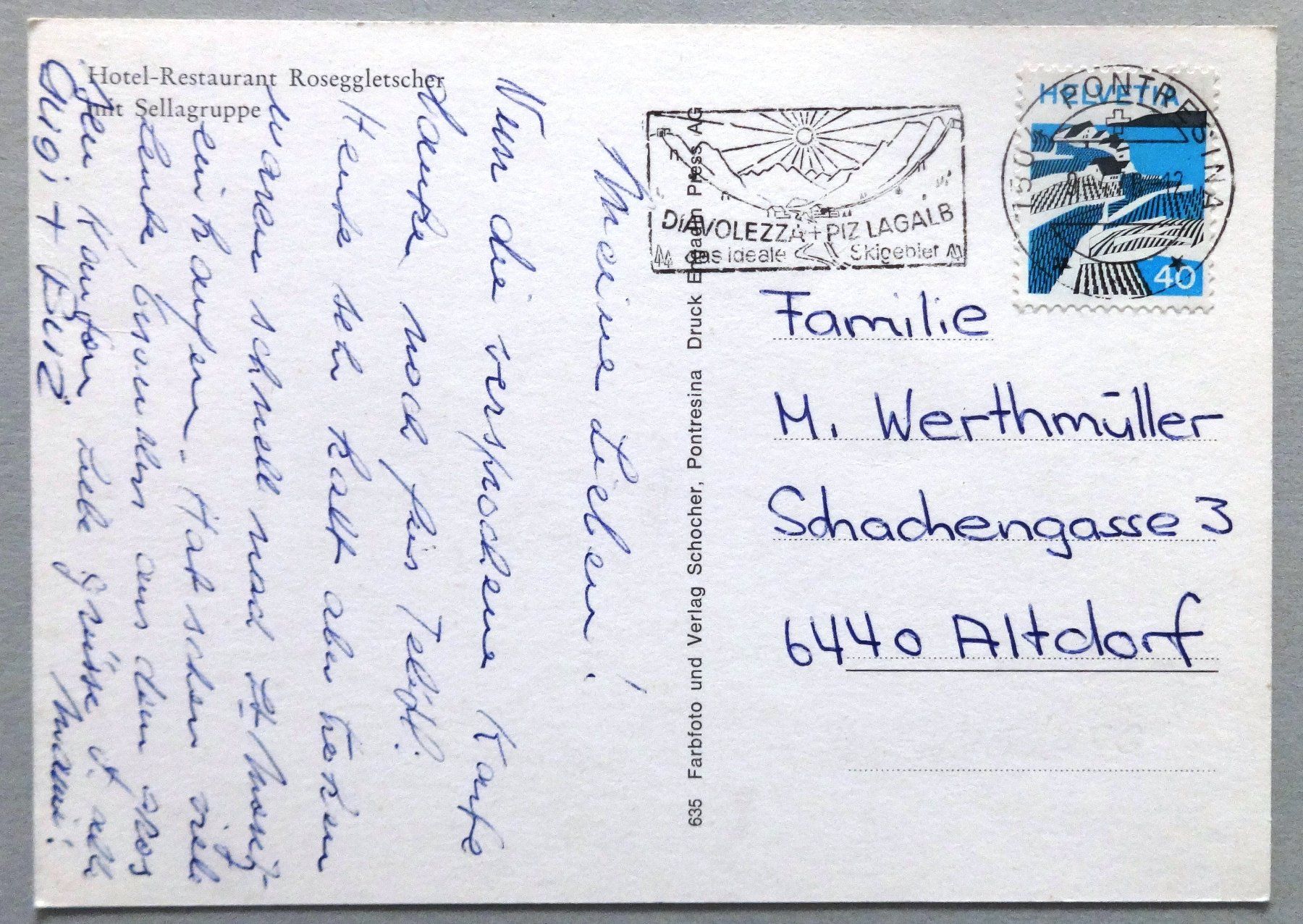 Cartoline postali: Hotel-Rest. Roseggletscher mit Sellagruppe – Usato da Fétigny venduto da Billy2miny 1