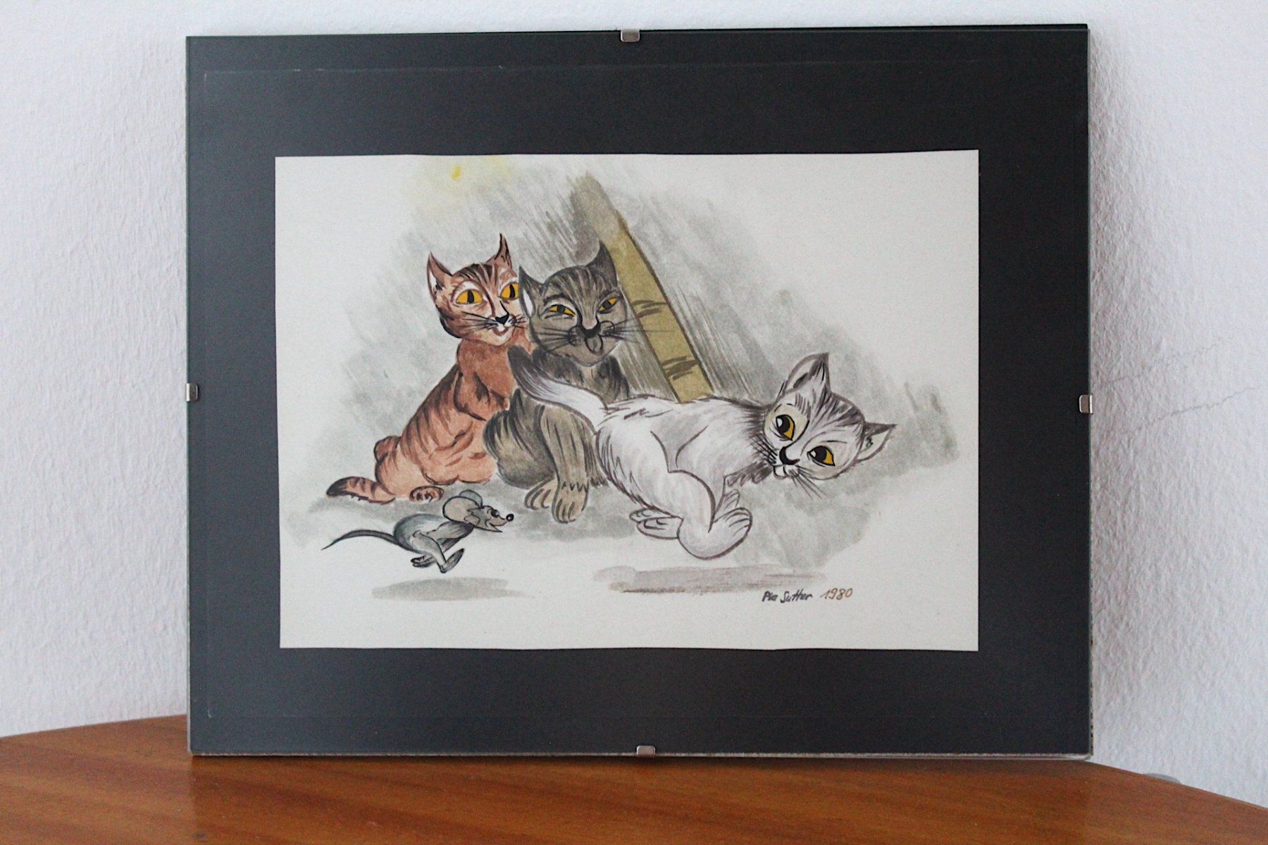 Foto & Immagini: Katzenbild , Handgemalt 1980 – Usato da Locarno venduto da fripui