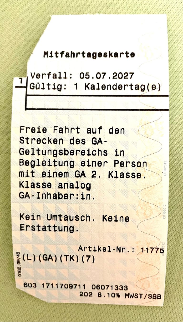 Tickets: Mitfahrtageskarte bis 05.07.2027 – Gebraucht aus Bettlach von Thianh