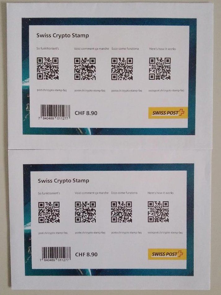 Tous les timbres: 2 x Swiss Crypto Stamp 1.0 ungeöffnet – Neuf (Voir description) à Basel par TokenID1