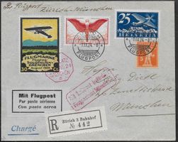 1924 R/Brief Flugtag Solothurn Fl. ZH - MÜNCHEN Vign- ab 1.-