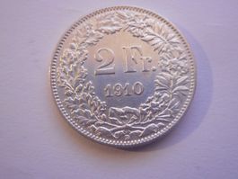 2 Fr. 1910 silber  selten schönes Stück