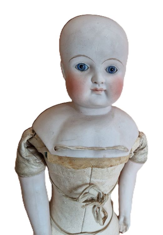 Ancienne Poupée Tête En Terre De Pipe Française - 46 Cm, Années 1940, Fille