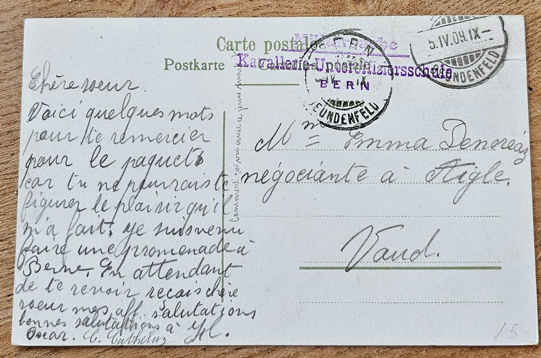Ansichtskarten: BERN, Kaserne, 1909 – Gebraucht aus Les Valettes von Nuba1 1