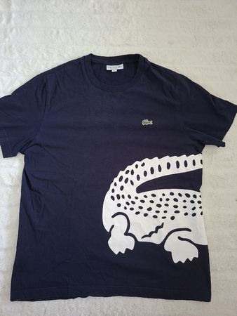 T-shirt Lacoste bleu marine à grand crocodile blanc - 