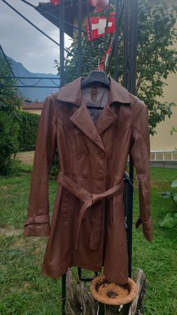 Vintage Leather Trench Coat Brown Size 40
