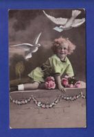 ENFANT - Jeune fille et fleurs - Oiseau
