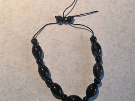Schwarzes Armband mit grossen Perlen, Vintage Achat