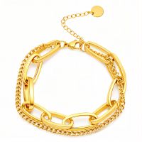 Bracelet chaîne dorée double rang (Bracelet Length: 21 cm)