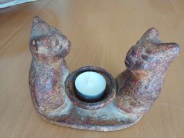 Kerzenständer Handarbeit aus Mexico mit Katzenmotiv