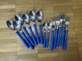 Posate vintage con manici blu - Set 13 pezzi