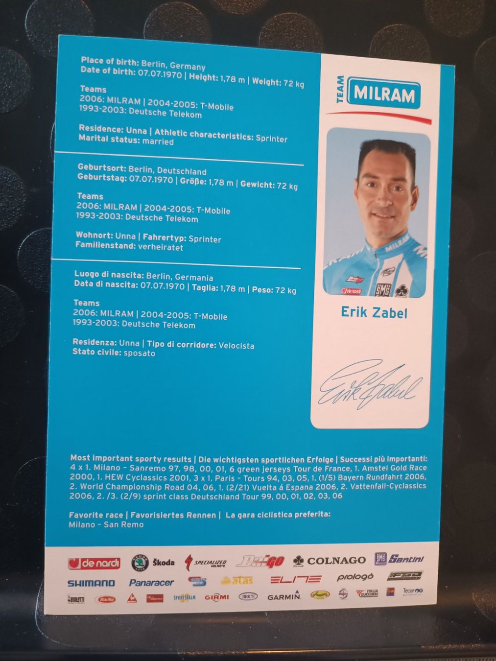 Autografi: Erik Zabel - Radsport - Handsigniert – Usato da Menziken venduto da Artographs 1