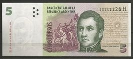 ARGENTINA - 5 PESOS 2013 - SERIE H - Nº. 53241126H - UNZ.