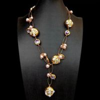 53cm Perlmutt & Pink Perlen Halskette  Collier Verre Murano