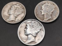3x Silber Dimes "Mercury"