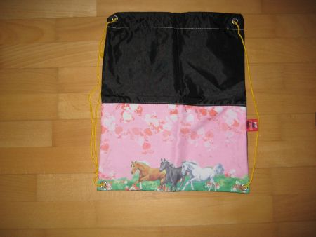 Turnsack BigBox schwarz/rosa mit Pferdedruck