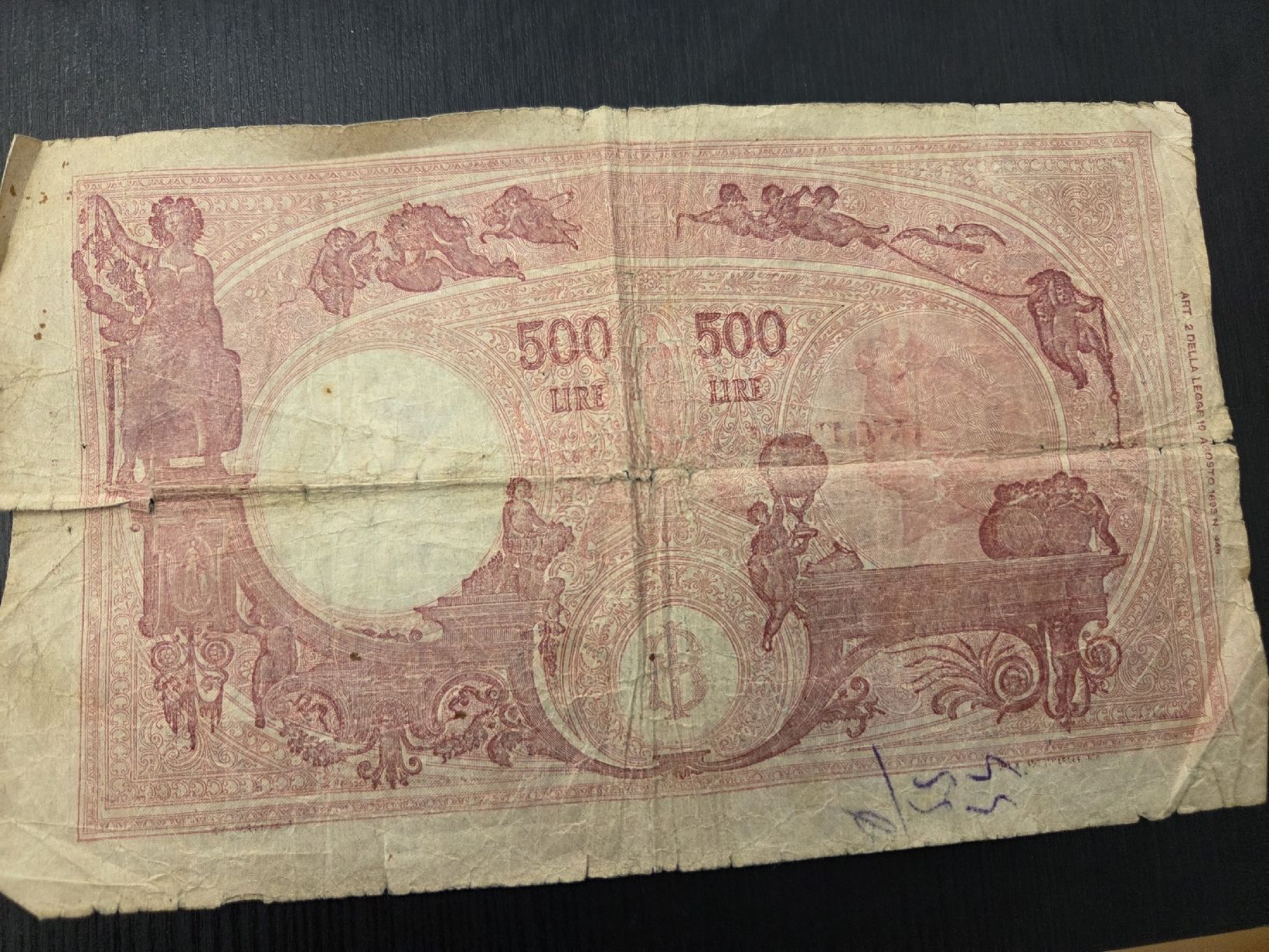 Banconote: 500 Lire Banknote Italien 1943  – Usato da Dietikon venduto da Allegra34 1