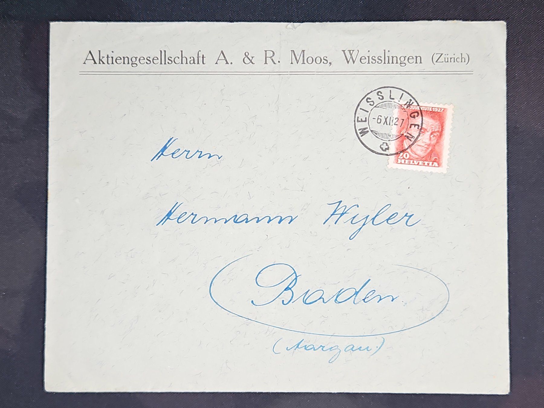 Alle Briefmarken: CL08 Enveloppe + Timbre Suisse 1927 – Gebraucht aus Cousset von Patrick_Collections