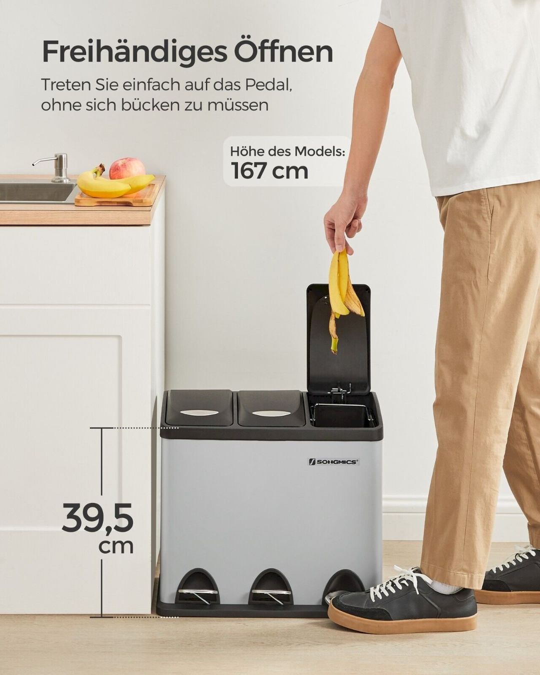Altro per la casa: SONGMICS Mülltrennsystem 3 x 8 Liter – Nuovo e nell'imballaggio originale da Bottighofen venduto da zaap 2