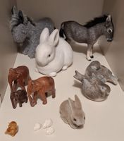 Tierfiguren aus div. Material (Esel/Elefanten/Hasen/Vögel)