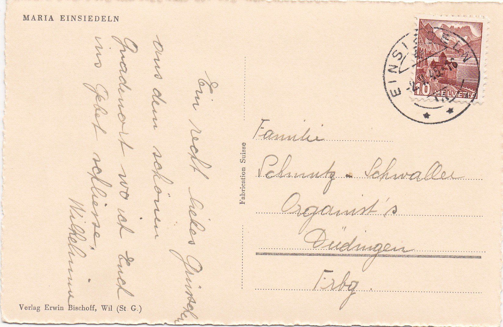 Cartoline postali: AK - Einsiedeln - gel. 2.10.1945 – Usato da Fribourg venduto da schnalla92 1