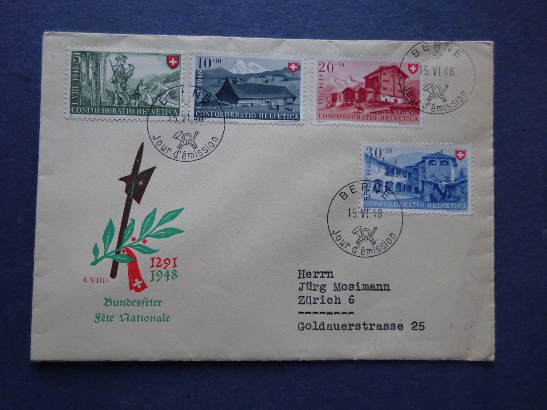 Tutti i francobolli: 1948 Pro Patria FDC BERNE - Illustriert – Usato da Appenzell-Steinegg venduto da adi1975
