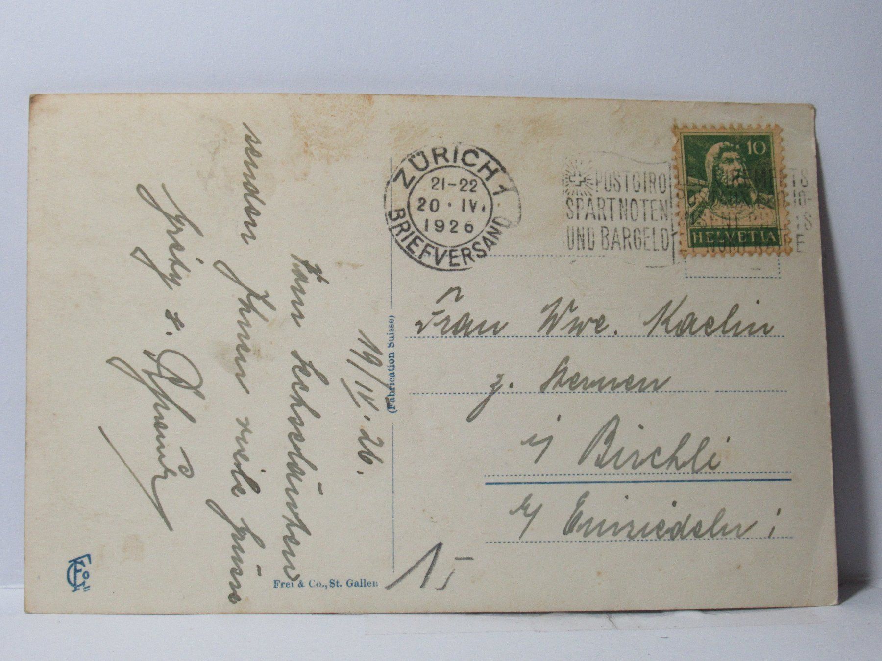 Cartoline postali: Zürich , Rotes Schloss 1926 – Usato da Grenchen venduto da Bluemchen1900 2