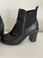 Black Ankle Boots with Block Heel, Wide Fit, Size 38
