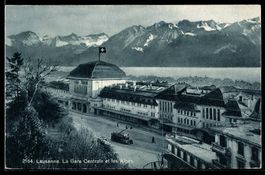 AK Lausanne, La Gare Centrale et les Alps