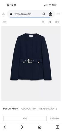 Zara Blazer mit Gürtel, Marineblau, S
