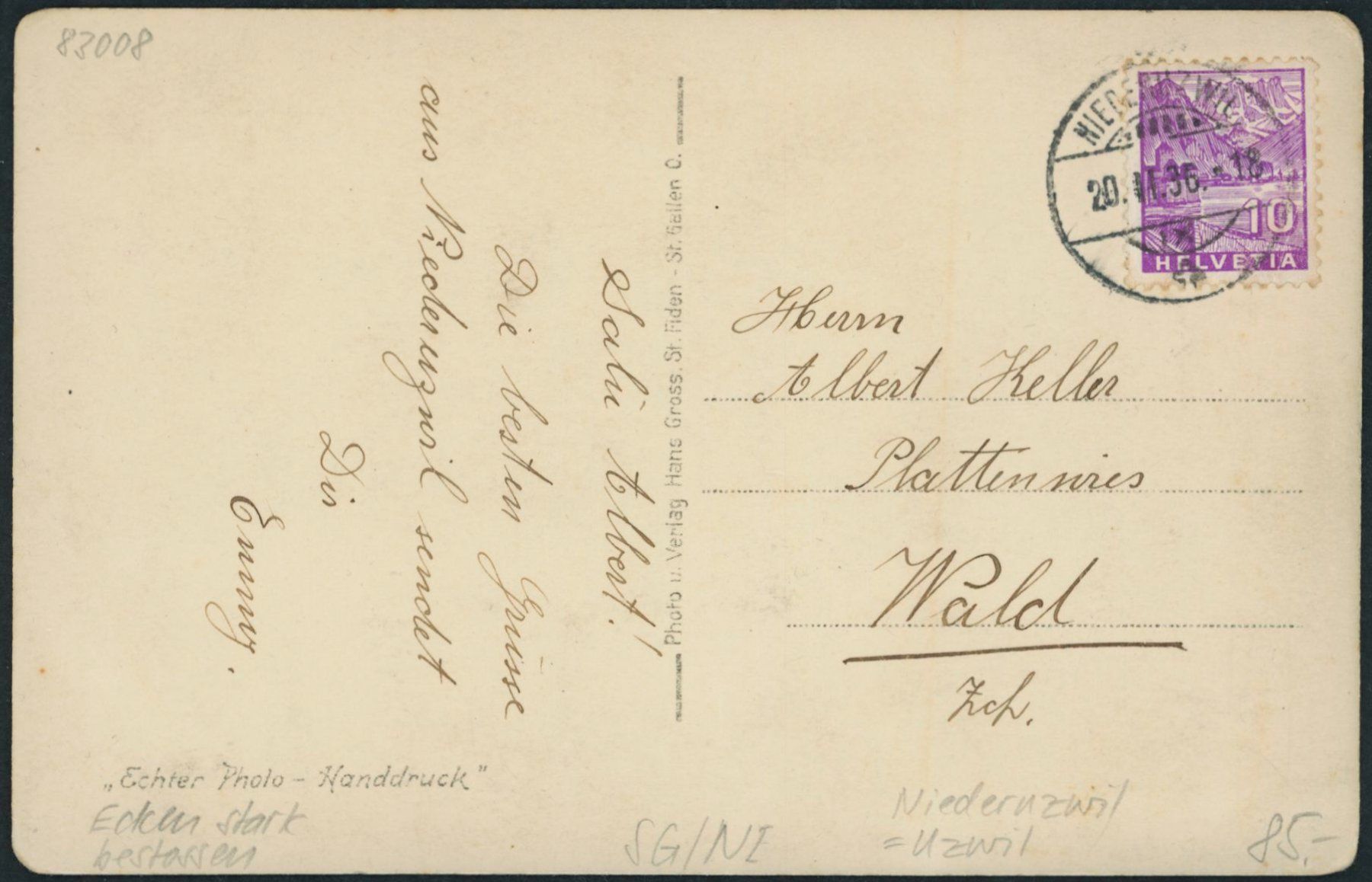 Cartoline postali: SG Niederuzwil - Uzwil – Usato da Schindellegi venduto da stationary 1