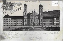 Gruss aus Einsiedeln - Kirche & Kloster - Litho