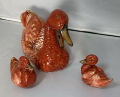 3er Set C. Villari Porzellan Enten Rot-Gold Vintage