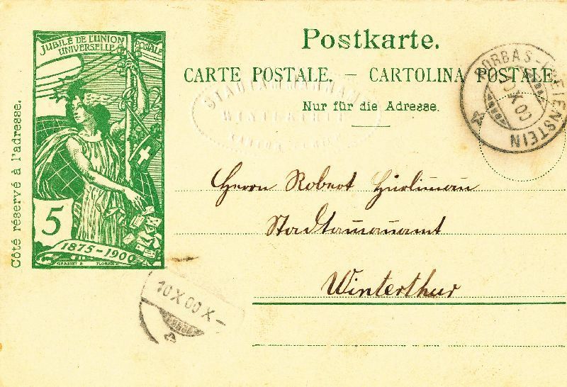 Ansichtskarten: Postkarte UPU -nach Winterthur + 1900 – Gebraucht aus Emmenbrücke von teestube