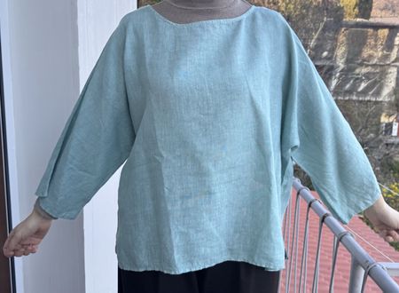 Camicia lino azzurro, maniche 3/4, taglia unica