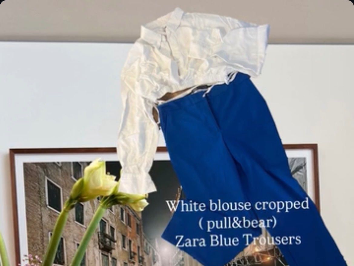 Zara Lots de vêtements: Blaue Zara Stoffhose, Grösse 36 , pull&bear bluse -paket – D'occasion à Herzogenbuchsee par jenny.24.01