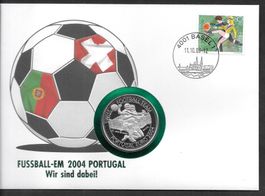 Münzbrief Fussball EM 2004 Portugal Schweiz dabei Basel 2003