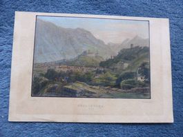 Bellinzona,antiker Stich,coloriert,C.Köhler,Th.Heawood,Leute