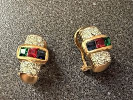 ✨Vintage Goldfarbene Ohrringe und farbige Kristalle