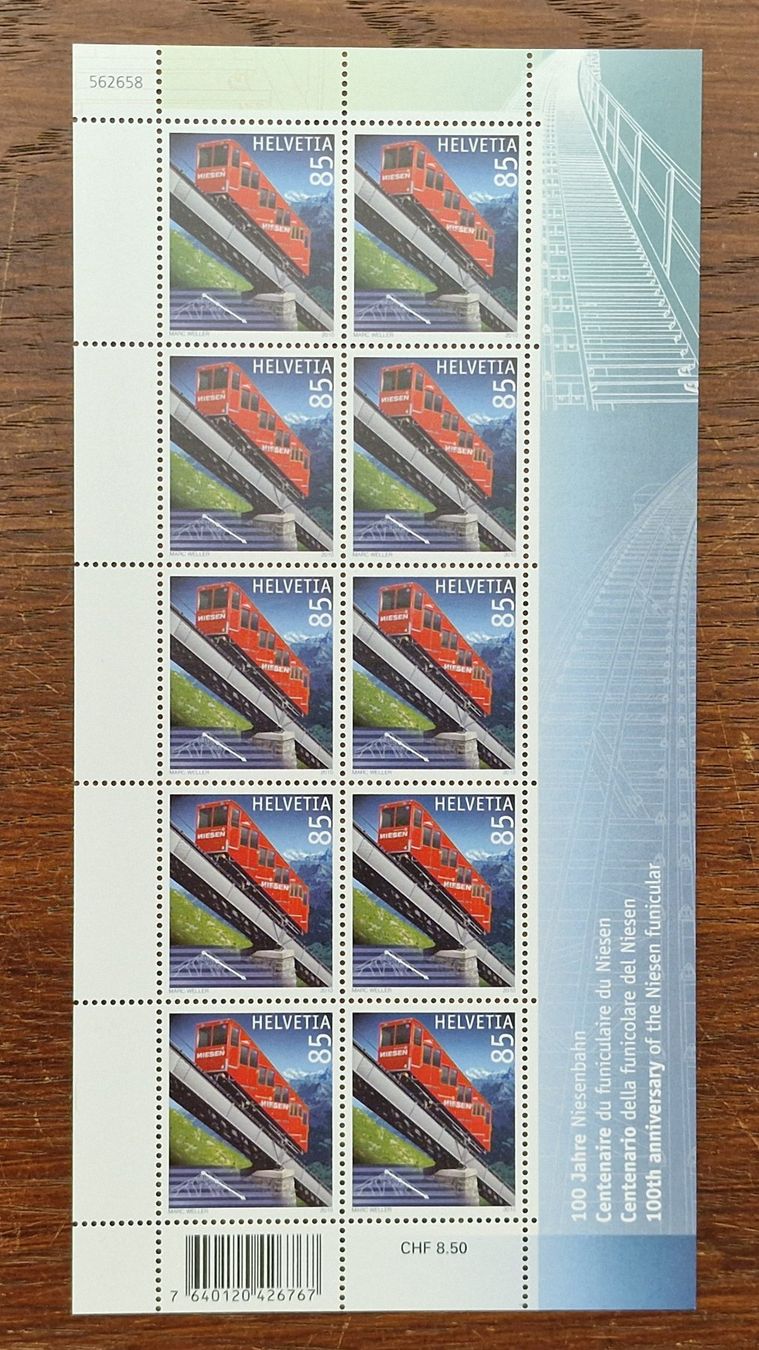 Tutti i francobolli: Kleinbogen 2010 - 1349 POSTFRISCH "100 Jahre Niesenbahn" – Usato da Aesch LU venduto da briefmarken.uray