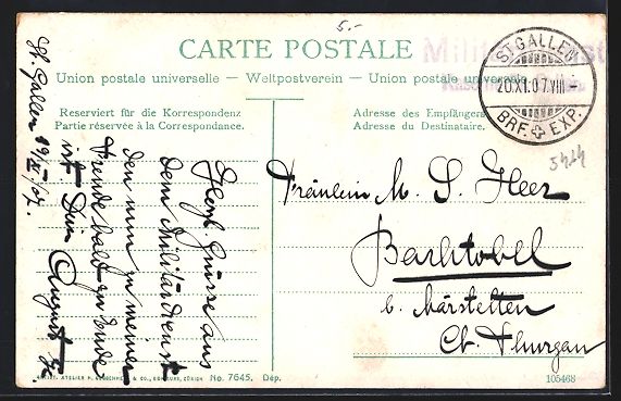 Cartoline postali: AK St. Gallen, Kaserne und Kantine, 1907 – Usato da Berlin venduto da bartko-reher 1