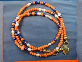 Unikat 💎 Halskette Antiker Koralle, Lapislazuli,  Perlmutt