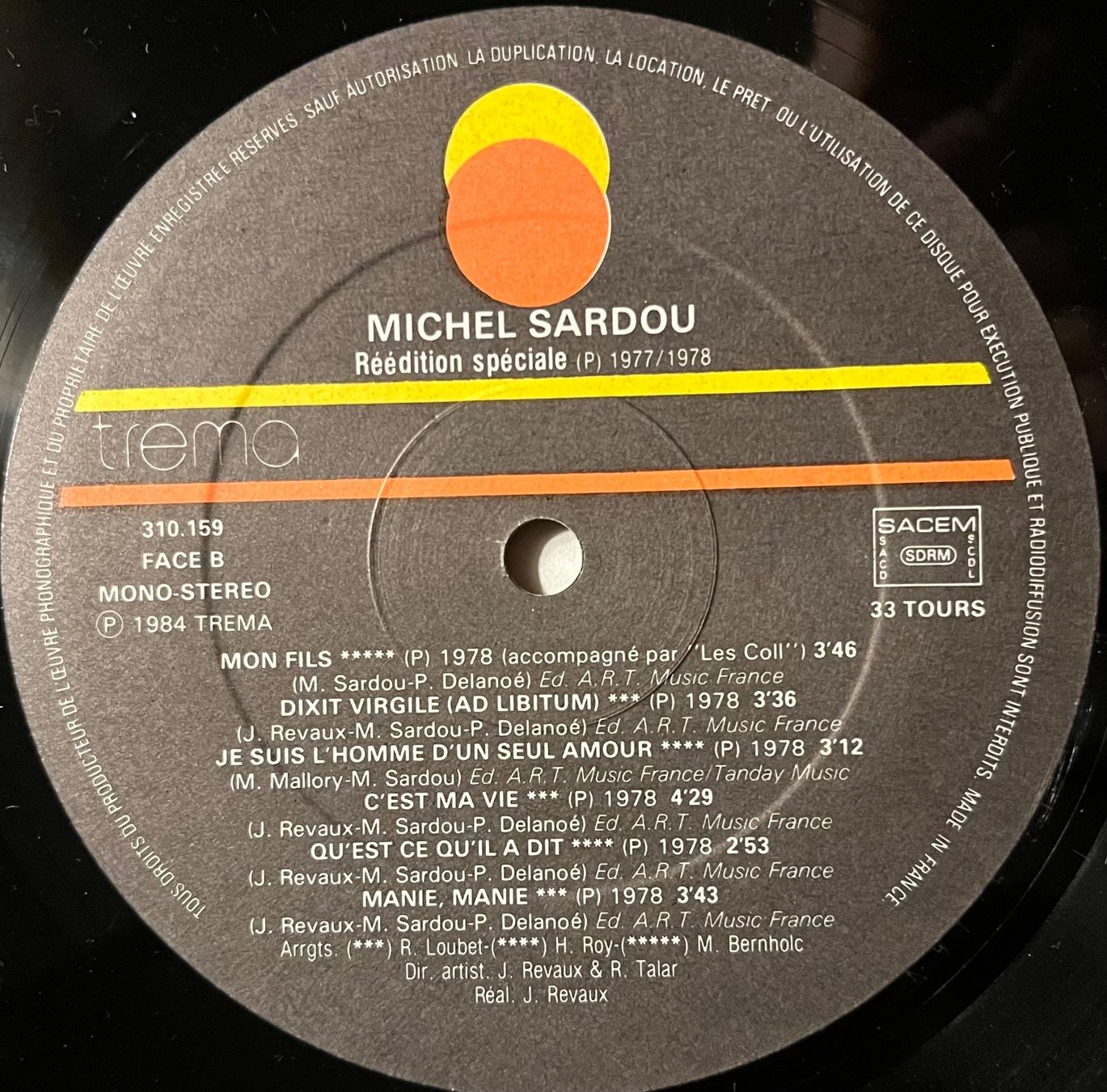 Dischi in vinile: MICHEL SARDOU - 1977 REEDITION ORIGINALE - 33 Tours – Usato da Bussigny venduto da vinyl-pas-cher 4
