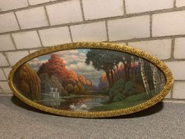 Ovalbild Landschaft mit Schwanen guter Zustand