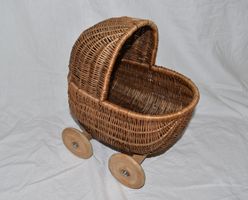 Puppenwagen Korbmöbel Holzräder Vintage Kinder Spielzeug