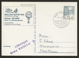 Ballon Schweiz 1967 Brugg Löhningen  Flugpost Luftpost